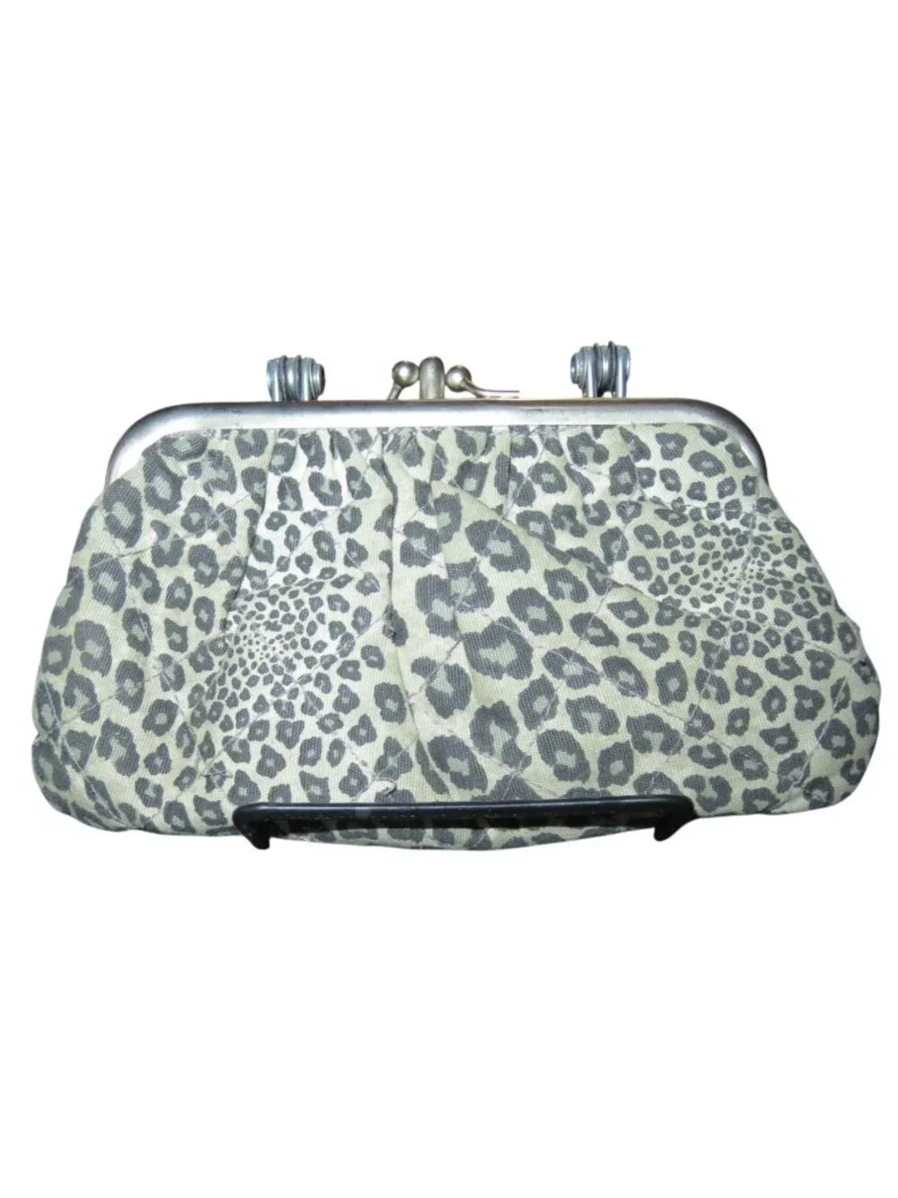 Deena & Ozzy Double Frame Vintage Kisslock Leopard Clutch coin purse pouch